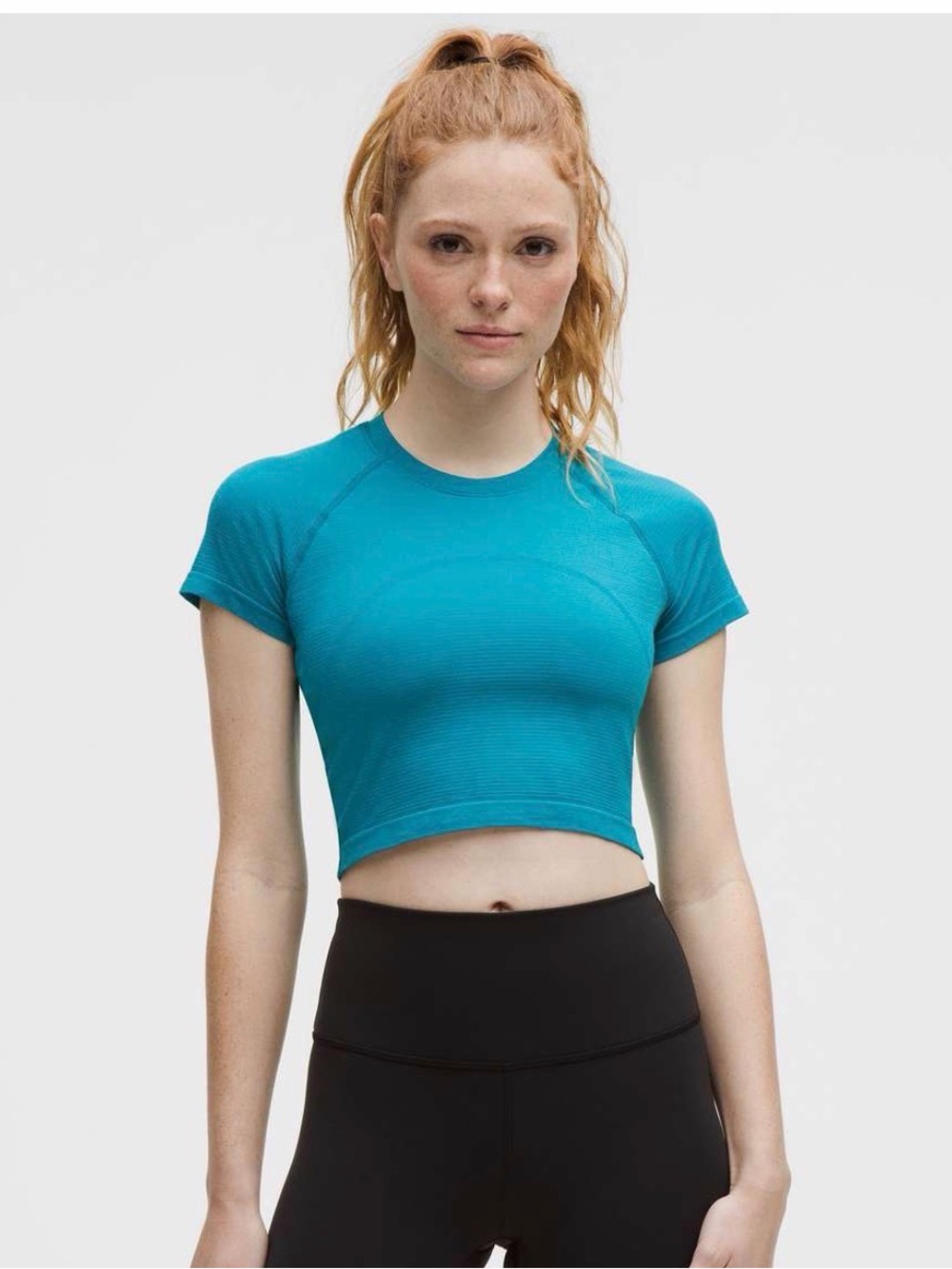lululemon athletica Teal Ribbed Short Sleeve Crop Top
